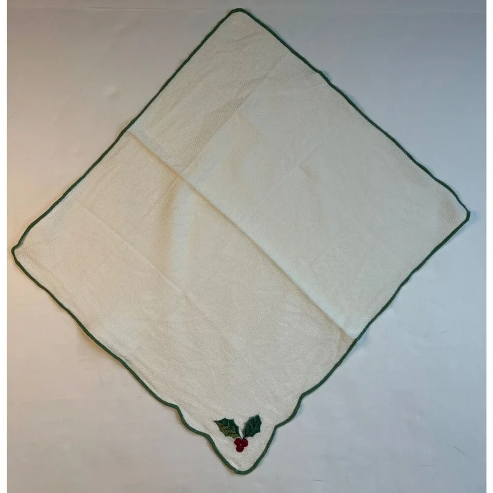 6 Embroidery Luncheon Napkins Christmas Napkins Holly Berries 17x15
